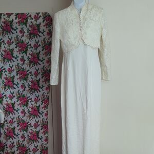 🤍 Vintage Scott McClintock Pale Cream Maxi Dress+ Lace Bolero Jacket